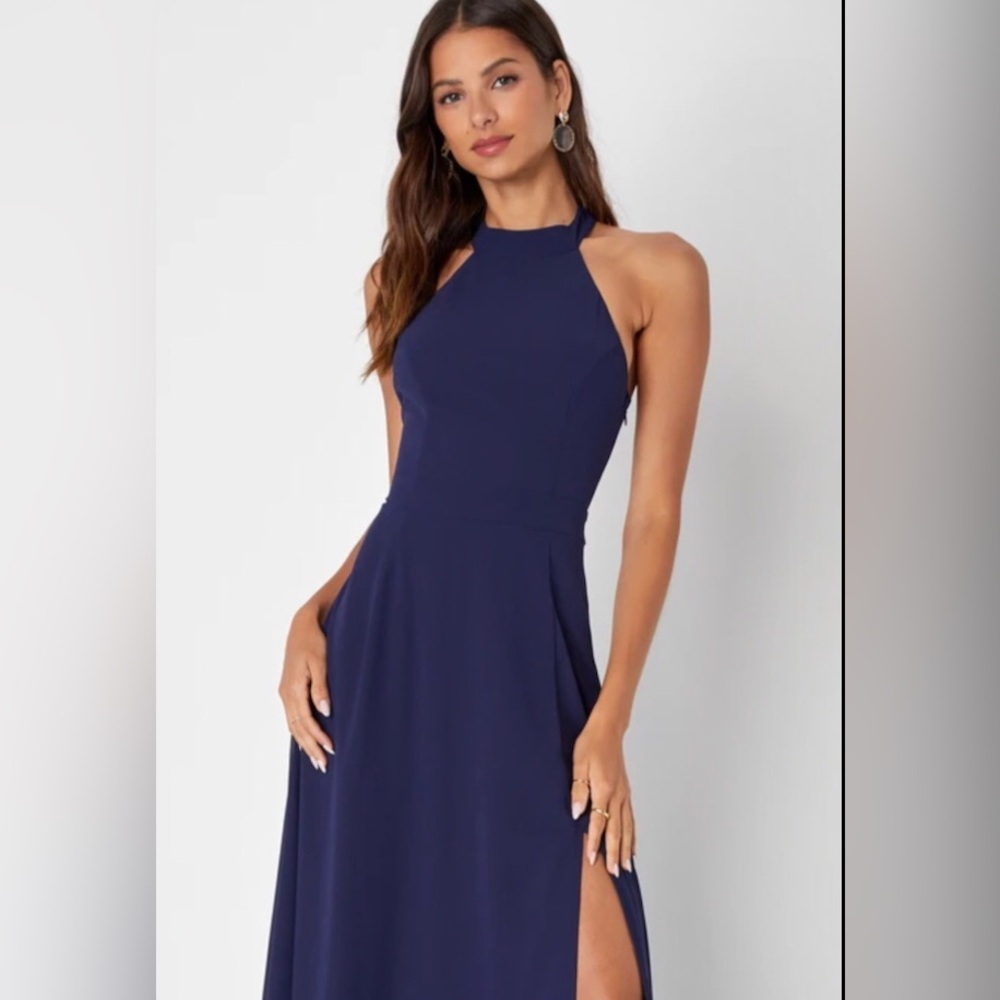 Large lulu’s navy blue formal gown maxi w/ slit